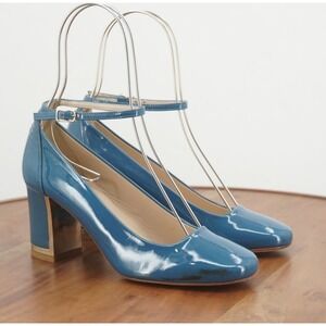 LK Bennett Womens Pumps Heels Round Toe Ankle Strap Blue Patent Leather 36/6US